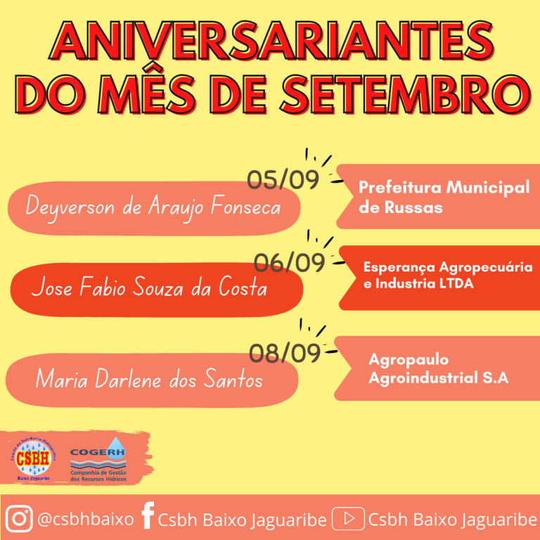 Aniversariantes do mês de SETEMBRO